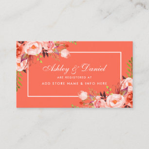 Modern Coral Floral Wedding Registry Insert Card