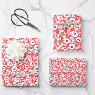 Modern Coral Floral Wrapping Paper Sheet