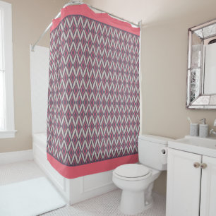 Modern Coral Grey Ikat Pattern Shower Curtain