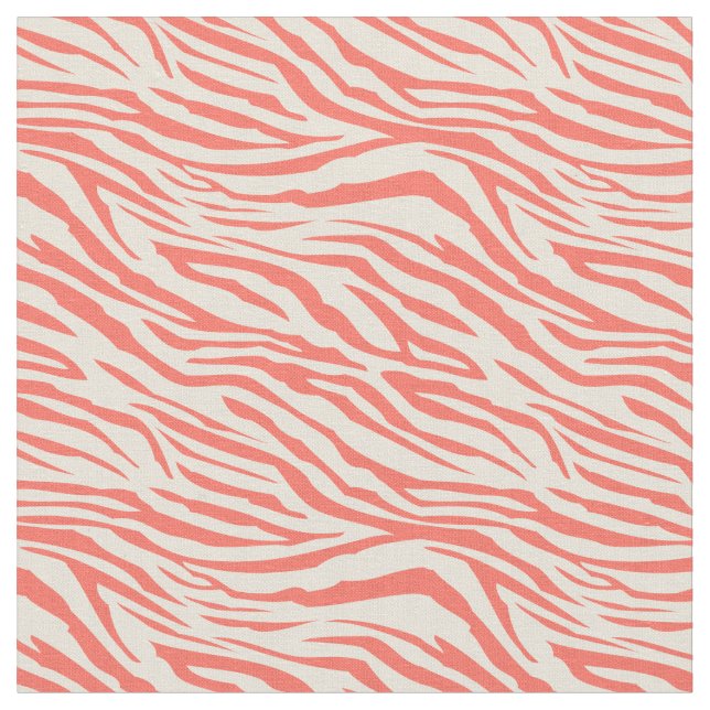 Modern Coral Ivory Zebra Pattern Fabric (Close Up)