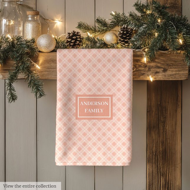 Modern Coral Kitchen Towel Personalised Plaid Gift (Modern Coral Kitchen Towel Personalized Plaid Gift)