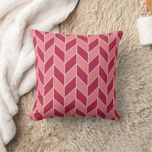 Modern Coral Magenta Herringbone Chevron Cushion