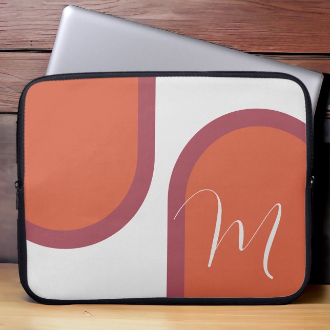 Modern Coral Magenta Pink Arch with Monogram Laptop Sleeve (Creator Uploaded)