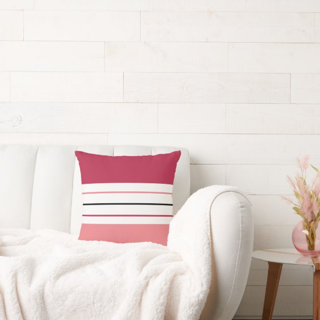 Modern Coral Magenta Stripes Cushion (Couch)