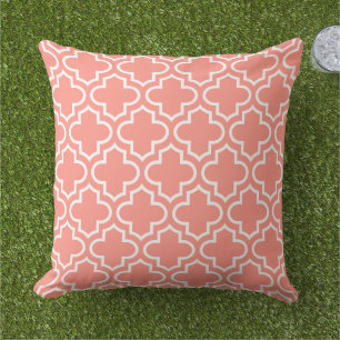 Modern Coral Moroccan Quatrefoil Pattern Cushion