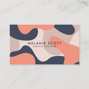 Modern coral navy blue abstract pattern minimalist business card