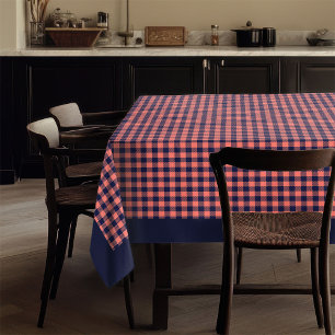 Modern Coral Navy Tablecloth Trendy Plaid Dining