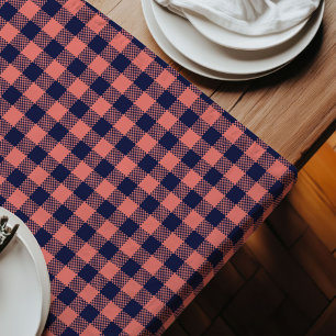 Modern Coral Navy Tablecloth Trendy Plaid Dining
