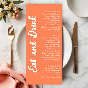 Modern Coral Orange Eat and Drink Wedding Menu