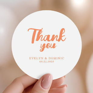 Modern Coral Orange Wedding Thank You Classic Round Sticker