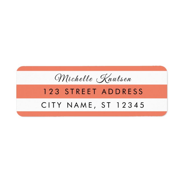 Modern Coral Peach Girly Striped Address Labels   (Front)
