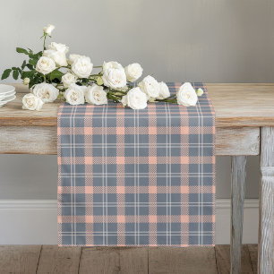 Modern Coral Peach Plaid Runner Chic Table Setting