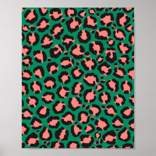 Modern Coral Pink Black Green Leopard Animal Print
