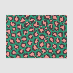 Modern Coral Pink Black Green Leopard Animal Print Tissue Paper
