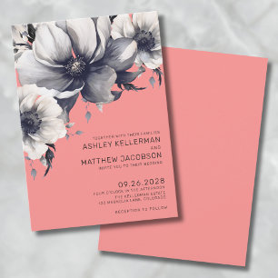 Modern Coral Pink Floral Wedding Invitation