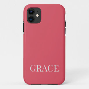 Modern Coral Pink Personalised Name Custom iPhone 11 Case