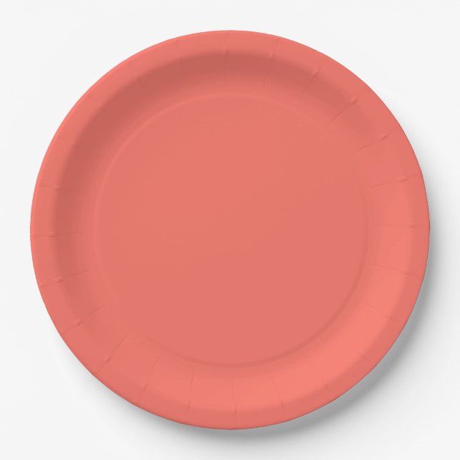 Modern Coral pink Plain Solid Colour Paper Plate (Front)