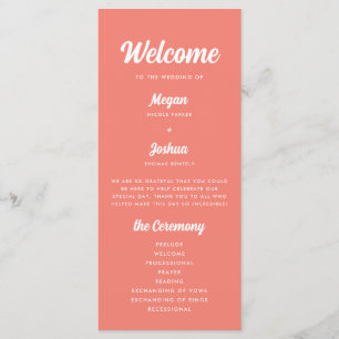 Modern Coral Pink Script Wedding Ceremony Program
