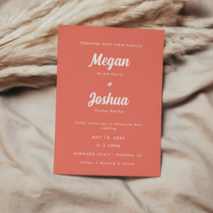 Modern Coral Pink Script Wedding Invitation