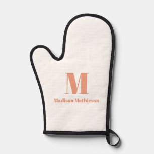 Modern Coral Pink Simple Letter Monogrammed Custom Oven Mitt