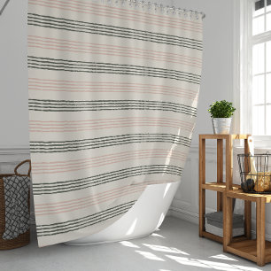 modern Coral Preach Sage Green Stripe Boho Shower Curtain