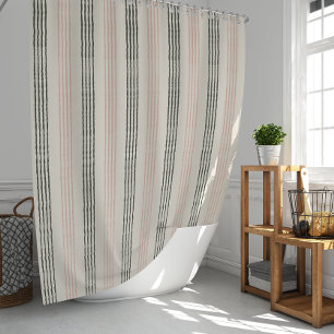 Modern Coral Preach Sage Green Stripe Boho Shower Curtain