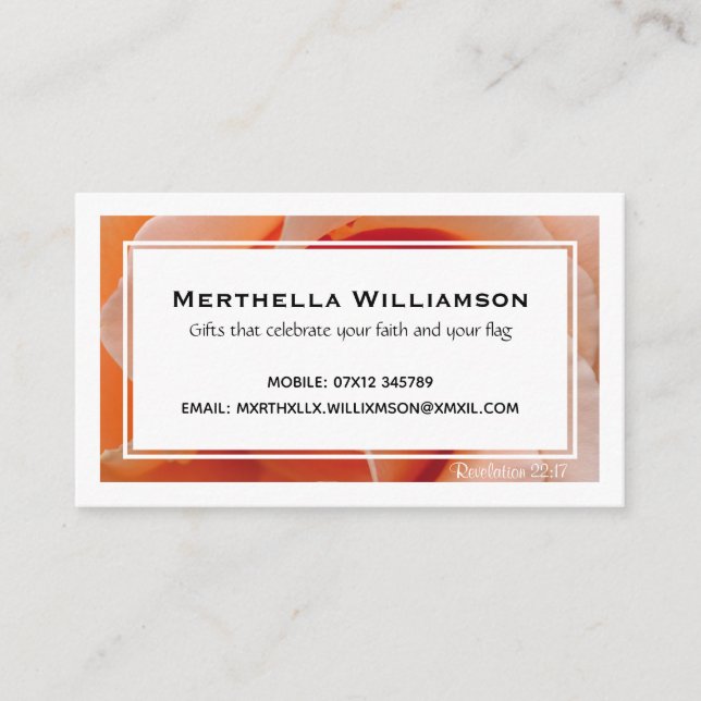 Modern | Coral Rose | Floral Custom Christian Business Card (Front)