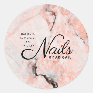 Modern Coral Rose Marble Nails By "Name" Classic Round Sticker