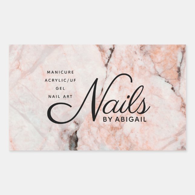 Modern Coral Rose Marble Nails By "Name" Rectangular Sticker (Front)