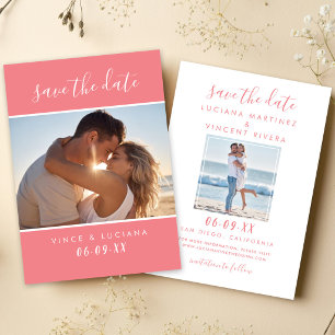 Modern Coral Script Photo Wedding Save The Date