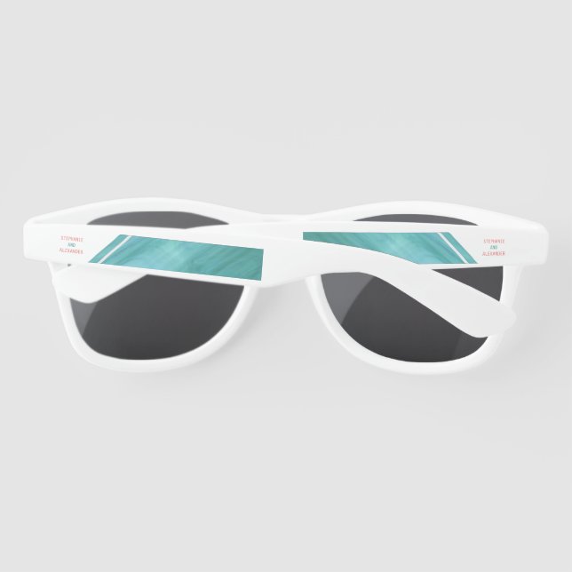 Modern  Coral Teal Wedding Sunglasses (Back)