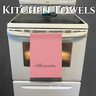 Modern Coral template,  Black Script  Tea Towel