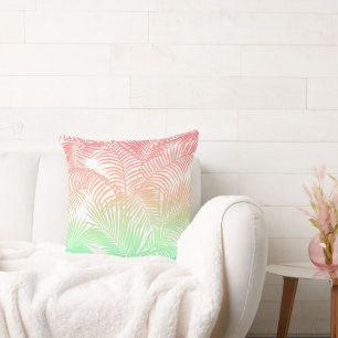 Modern coral turquoise tropical palm trees pattern cushion