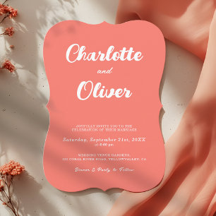 Modern Coral Union Script Decorative Wedding Invitation