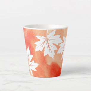 Modern coral watercolor and white maple leaves latte mug