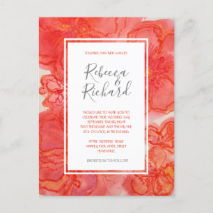 Modern Coral Watercolor Floral Wedding Invitation Postcard