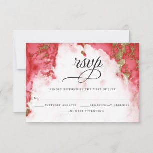 Modern Coral Watercolor Geode  BarefootBride™ RSVP Card