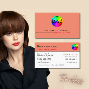 Modern Coral White Simple with Logo Professional Business Card