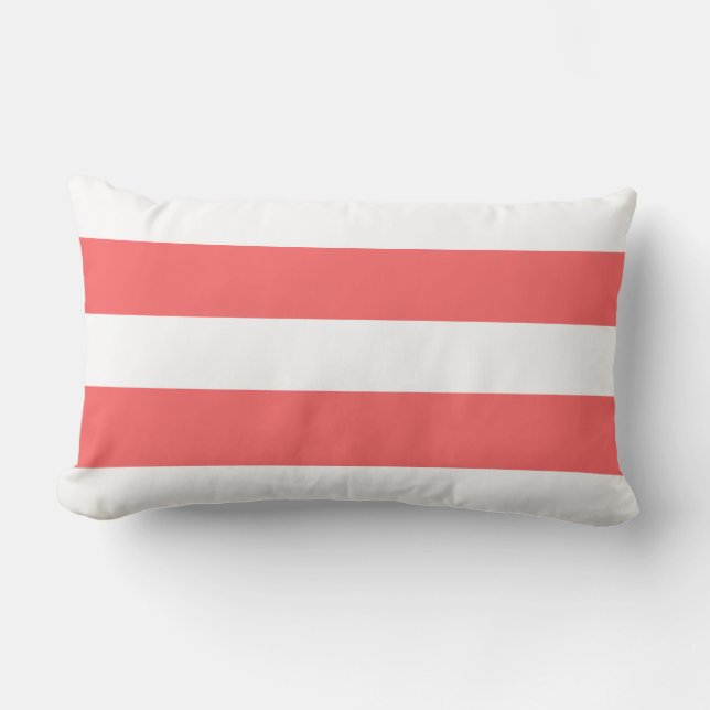 Modern Coral White Stripes Pattern Lumbar Cushion (Front)