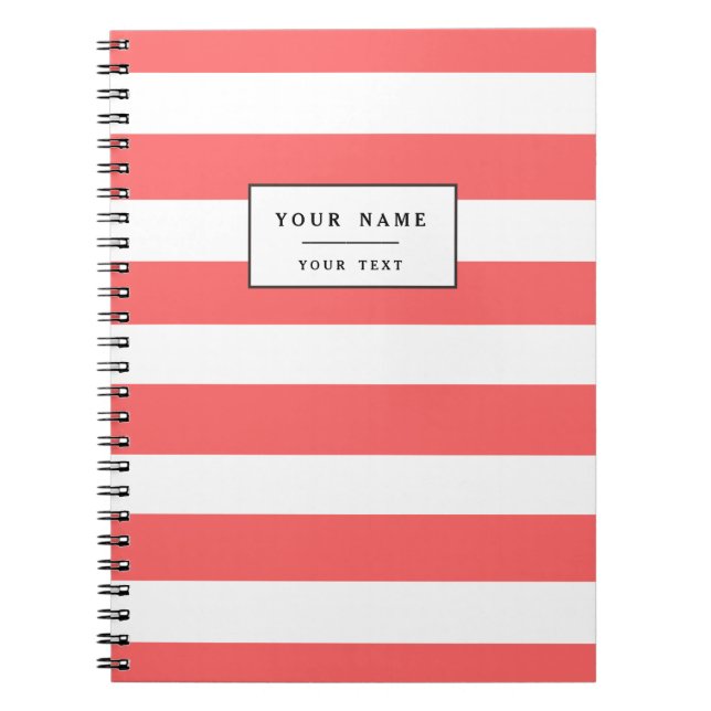 Modern Coral White Stripes Pattern Notebook (Front)