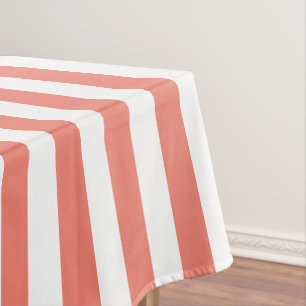 Modern Coral Wide Stripe Tablecloth