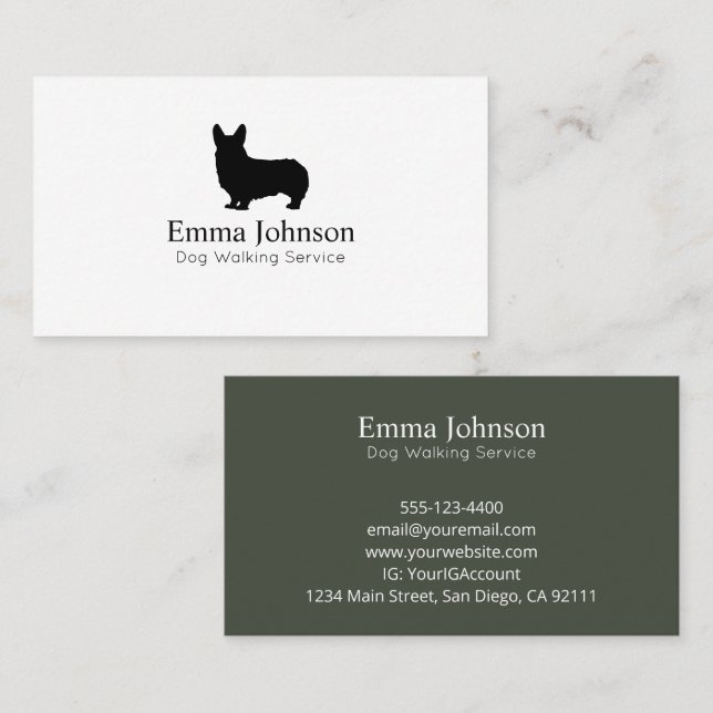 Modern Corgi Logo Dog Walking Business Card (Front/Back)