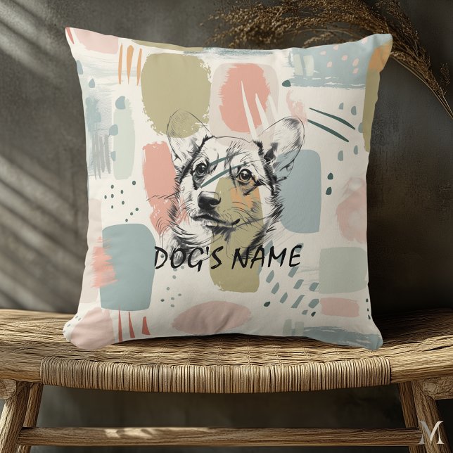 Modern Corgi Portrait – Abstract Pastel Brushstrok Cushion (Creator Uploaded)