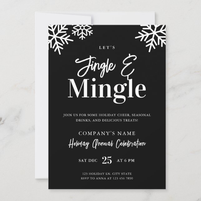 Modern Corporate Black Jingle Mingle Holiday Party Card (Front)