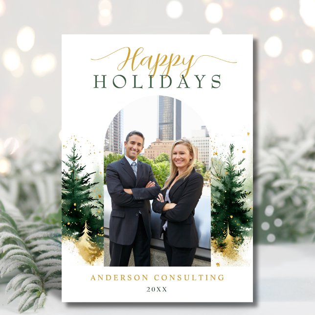 Modern Corporate Botanical Forest Photo  Holiday Card (Creator Uploaded)