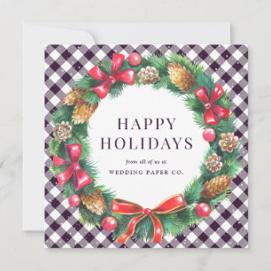 Modern Corporate Business Christmas Wreath Purple Holiday Card