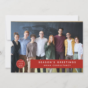 Modern Corporate Christmas Logo Team Photo Red Holiday Card