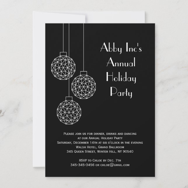 Modern Corporate Holiday Party Black Invitation (Front)