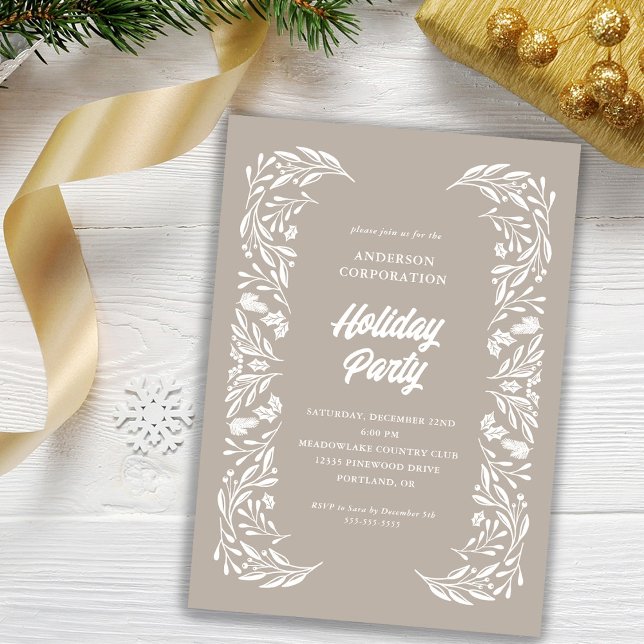 Modern Corporate Holiday Party White Foliage Invitation (Creator Uploaded)