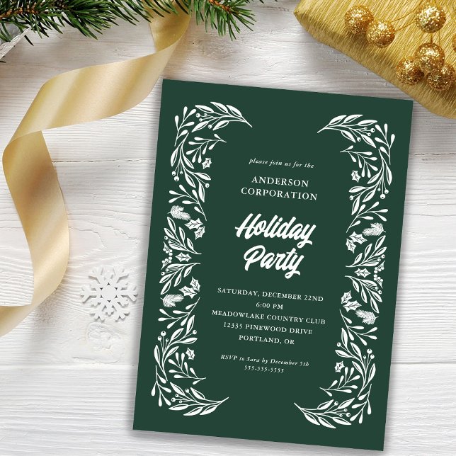 Modern Corporate Holiday Party White Foliage Invitation (Creator Uploaded)